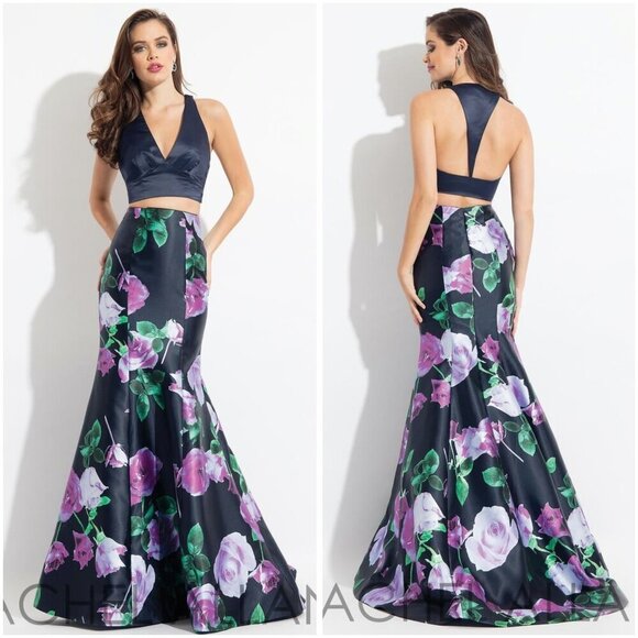 Rachel Allan 6134 Navy Pink Mikado Two Piece Formal Gown $338 - Picture 1 of 13